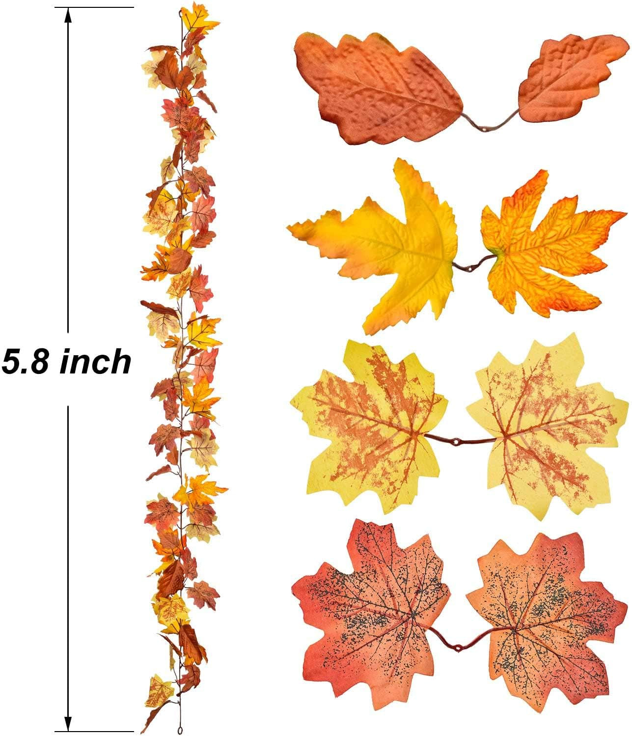 2 Pack Maple Leaves Fall Garland Clearance - 5.8Ft/Strand Artificial Fall Foliage Garland Colorful Autumn Decoration for Home Wedding Party Thanksgiving