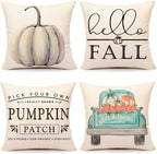 Fall Decor Pillow Covers 18X18 Set of 4 White Pumpkin Farmhouse Decorations Throw Cushion Case for Fall Thanksgiving Home Decorative Pillows