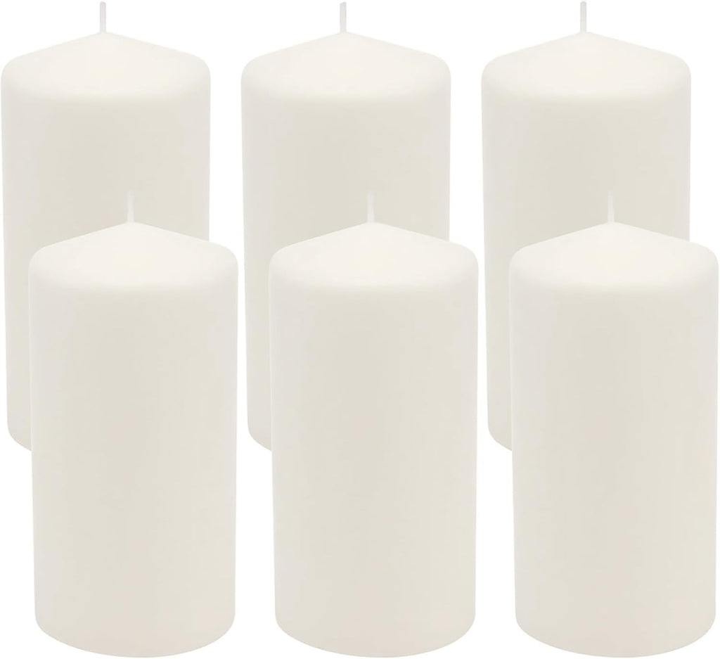 Unscented White Tall Pillar Candles, 65 Hour Burning Candle Pillars, Perfect for Decor, Weddings, Emergencies 3" X 6", 6 Count
